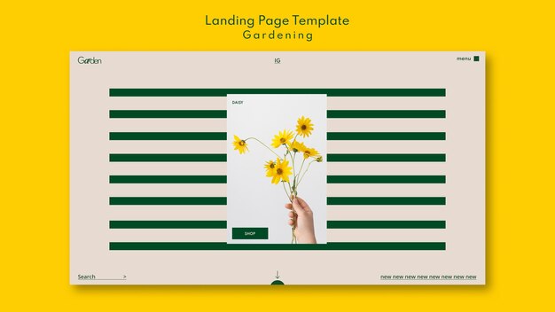 Modèle de page de destination de magasin de jardinage avec des fleurs