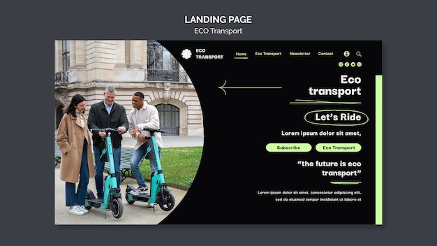 Modèle de page de destination minimaliste de transport écologique