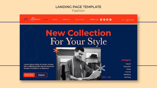 PSD gratuit modèle de page de destination de mode avec photo
