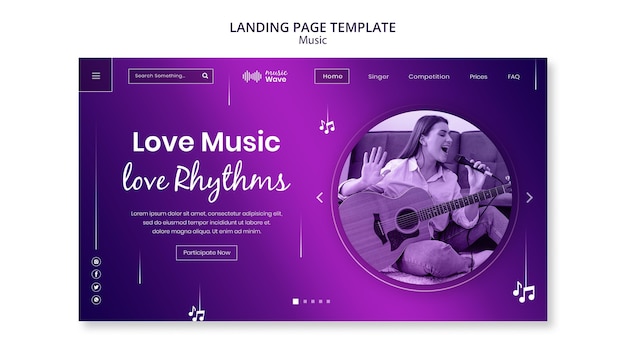 PSD gratuit modèle de page de destination de la musique d'amour