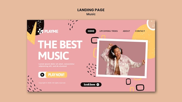 PSD gratuit modèle de page de destination de musique avec photo