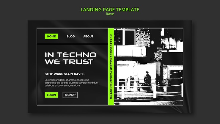 PSD gratuit modèle de page de destination de musique rave