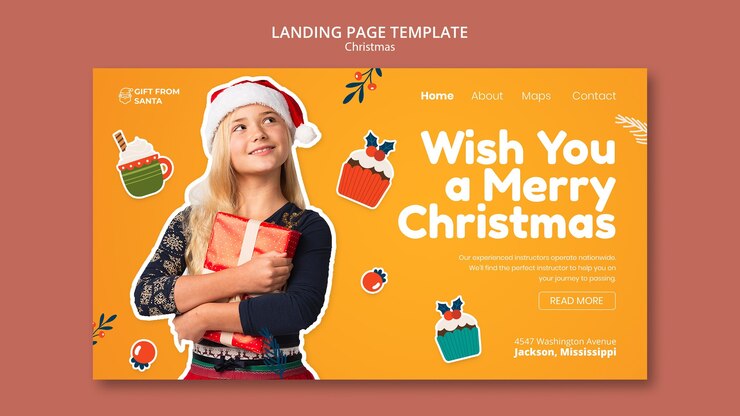 PSD gratuit modèle de page de destination de noël festif