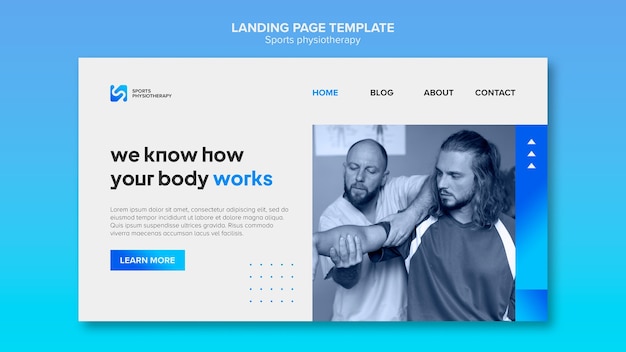PSD gratuit modèle de page de destination de physiothérapie dégradée