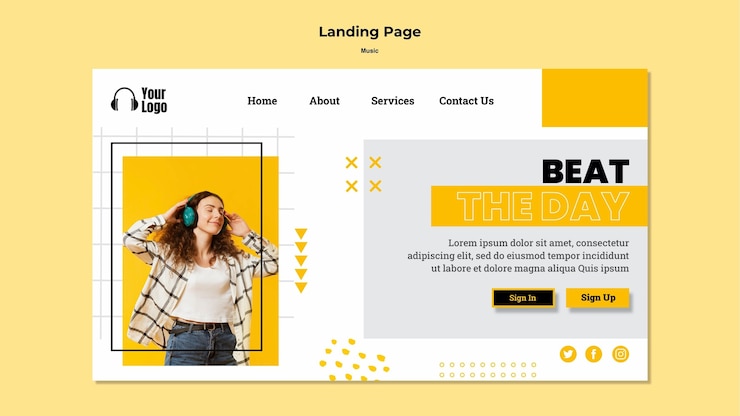 PSD gratuit modèle de page de destination de plate-forme musicale