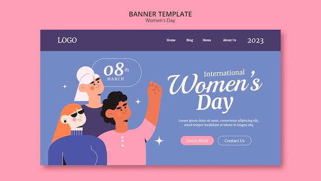 PSD gratuit modèle de page de destination plate pour la célébration de la journée de la femme