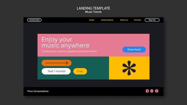 PSD gratuit modèle de page de destination de la plateforme de streaming musical