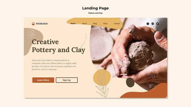 Modèle de page de destination de poterie et d'argile
