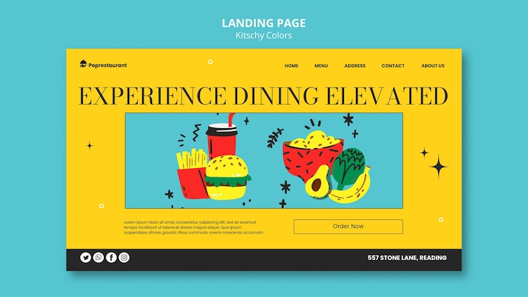 PSD gratuit modèle de page de destination pour les aliments aux couleurs kitsch