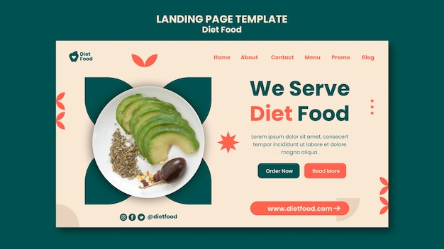 PSD gratuit modèle de page de destination pour les aliments diététiques