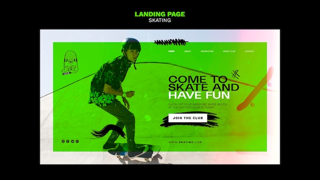 PSD gratuit modèle de page de destination pour une annonce de patinage