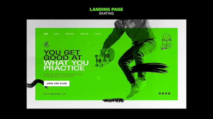 PSD gratuit modèle de page de destination pour une annonce de patinage