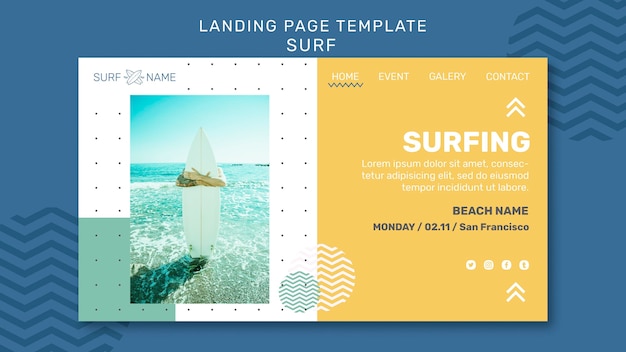 PSD gratuit modèle de page de destination pour une annonce de surf