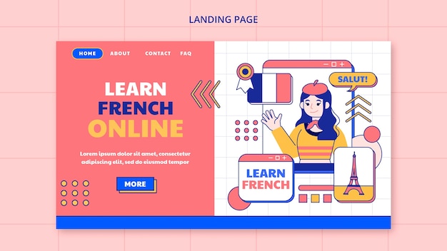 PSD gratuit modèle de page de destination pour l'apprentissage des langues