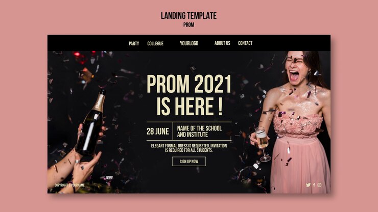 PSD gratuit modèle de page de destination pour le bal des finissants