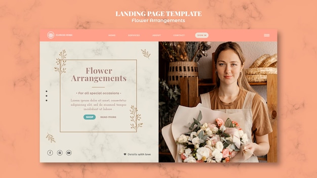 Modèle de page de destination pour la boutique d'arrangements floraux
