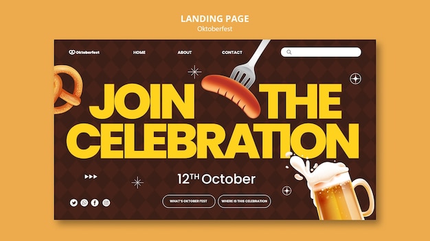 PSD gratuit modèle de page de destination pour la célébration du festival de la bière oktoberfest