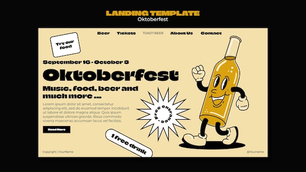 PSD gratuit modèle de page de destination pour la célébration du festival de la bière oktoberfest