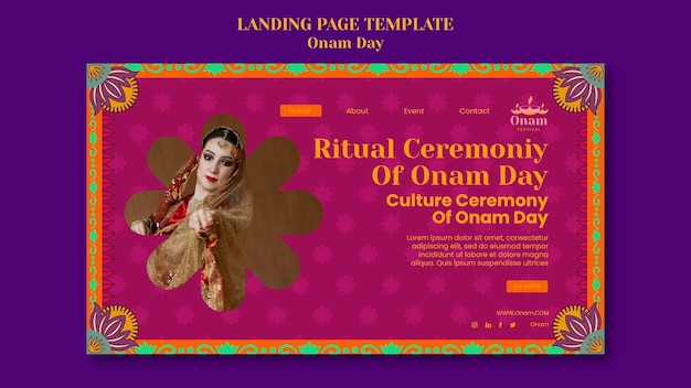 Modèle de page de destination pour la célébration du festival onam