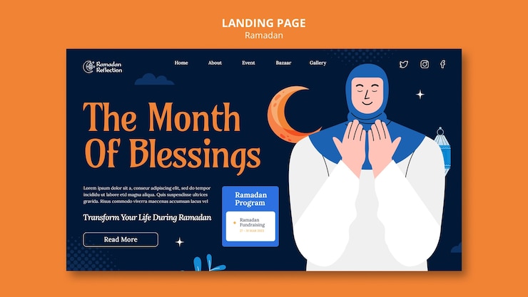 PSD gratuit modèle de page de destination pour la célébration du ramadan
