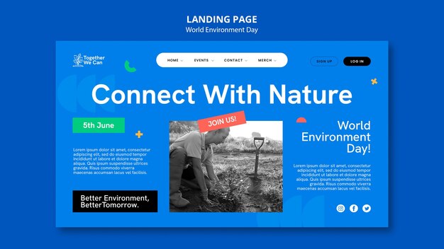 Modèle de page de destination pour la célébration de la journée mondiale de l'environnement