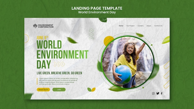 PSD gratuit modèle de page de destination pour la célébration de la journée mondiale de l'environnement