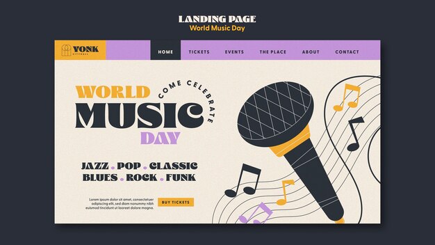 Modèle de page de destination pour la célébration de la journée mondiale de la musique