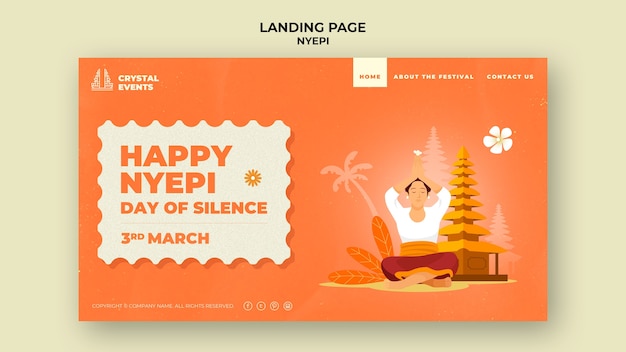 PSD gratuit modèle de page de destination pour la célébration de nyepi avec temple