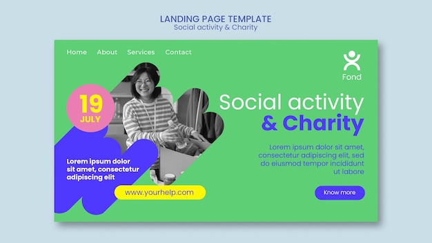 PSD gratuit modèle de page de destination pour la charité et la philanthropie