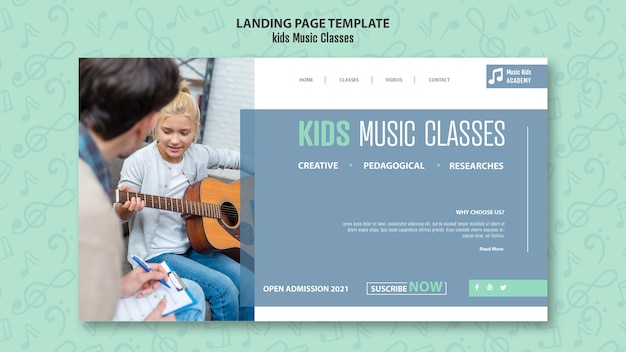Modèle de page de destination pour le concept de cours de musique pour enfants