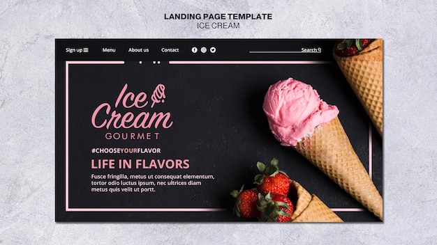 PSD gratuit modèle de page de destination pour le concept de crème glacée