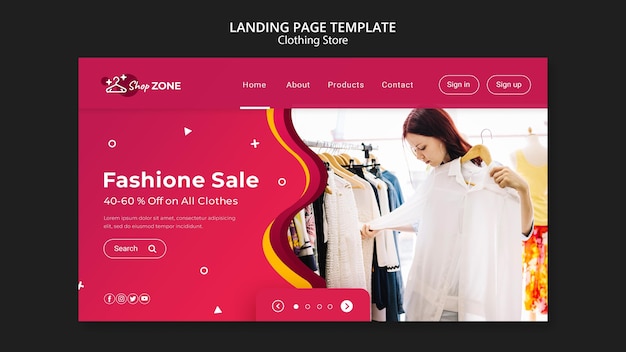 PSD gratuit modèle de page de destination pour le concept de magasin de vêtements