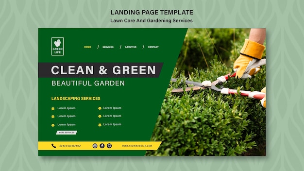 PSD gratuit modèle de page de destination pour le concept de soins de la pelouse
