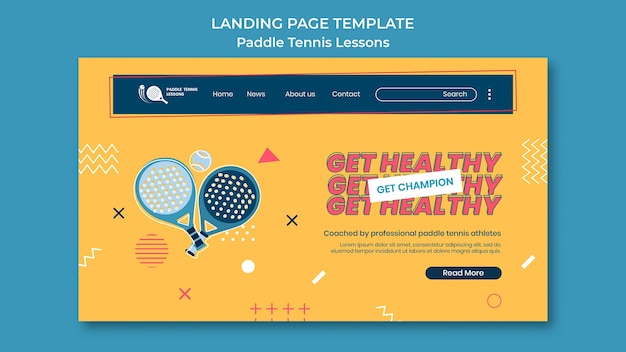 PSD gratuit modèle de page de destination pour les cours de paddle-tennis