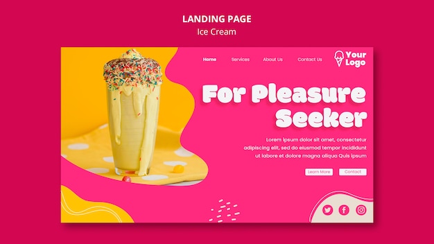 Modèle de page de destination pour la crème glacée à la recherche de plaisir