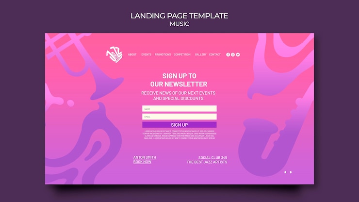 PSD gratuit modèle de page de destination pour festival et club de jazz