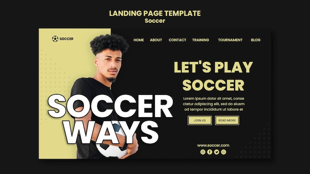 Modèle De Page De Destination Pour Le Football Avec Un Joueur Masculin