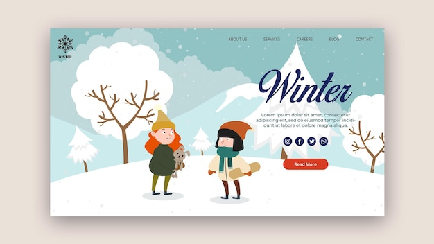 PSD gratuit modèle de page de destination pour l'hiver avec des gens