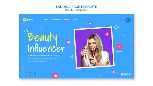 PSD gratuit modèle de page de destination pour influenceur de beauté