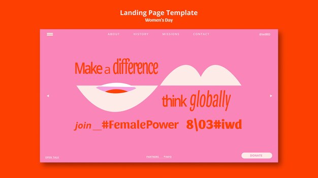 Modèle de page de destination pour la journée internationale de la femme