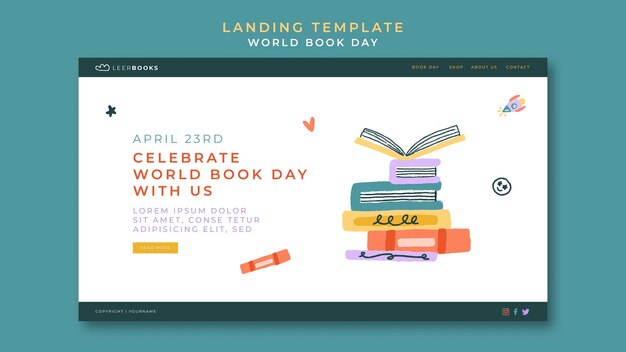 Modèle de page de destination pour la journée mondiale du livre