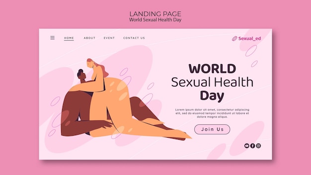 PSD gratuit modèle de page de destination pour la journée mondiale de la santé sexuelle avec un couple nu
