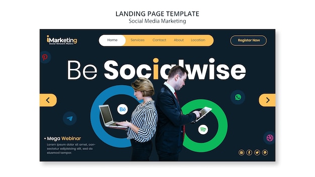 PSD gratuit modèle de page de destination pour le marketing des médias sociaux