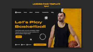 PSD gratuit modèle de page de destination pour un match de basket-ball avec un joueur masculin