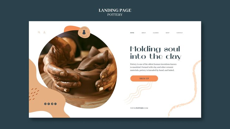 PSD gratuit modèle de page de destination pour la poterie avec des récipients en argile