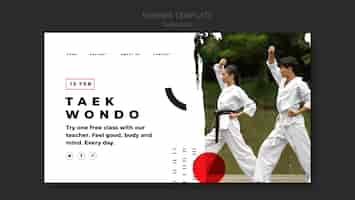 PSD gratuit modèle de page de destination pour la pratique du taekwondo