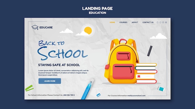 PSD gratuit modèle de page de destination pour la rentrée scolaire