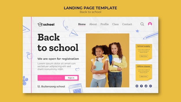 PSD gratuit modèle de page de destination pour la rentrée scolaire