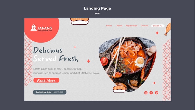 PSD gratuit modèle de page de destination pour un restaurant de cuisine japonaise
