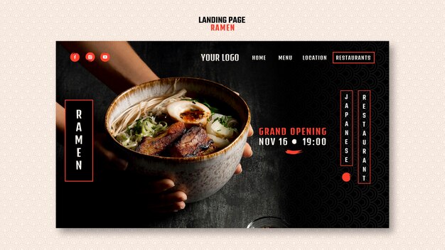 Modèle de page de destination pour le restaurant de ramen japonais